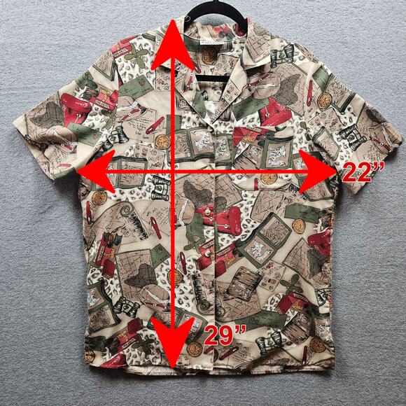 RARE Vintage Adventurer Gear Allover print Short Blouse/Women's Shirt/BeigeSMALL - Picture 7 of 8